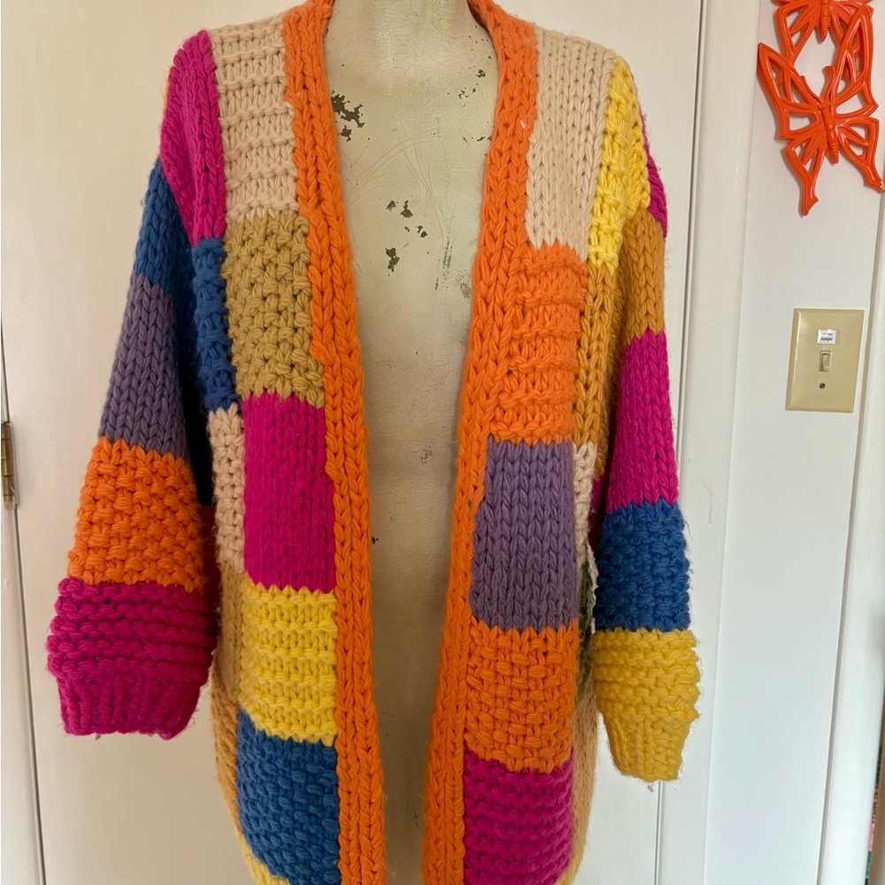 Colorful Patchwork Knit Cardigan